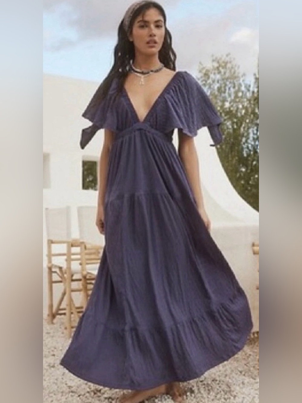 Free People FP Beach Dress Small Petite Maxi La La Ethereal Tiered Boho Purple
